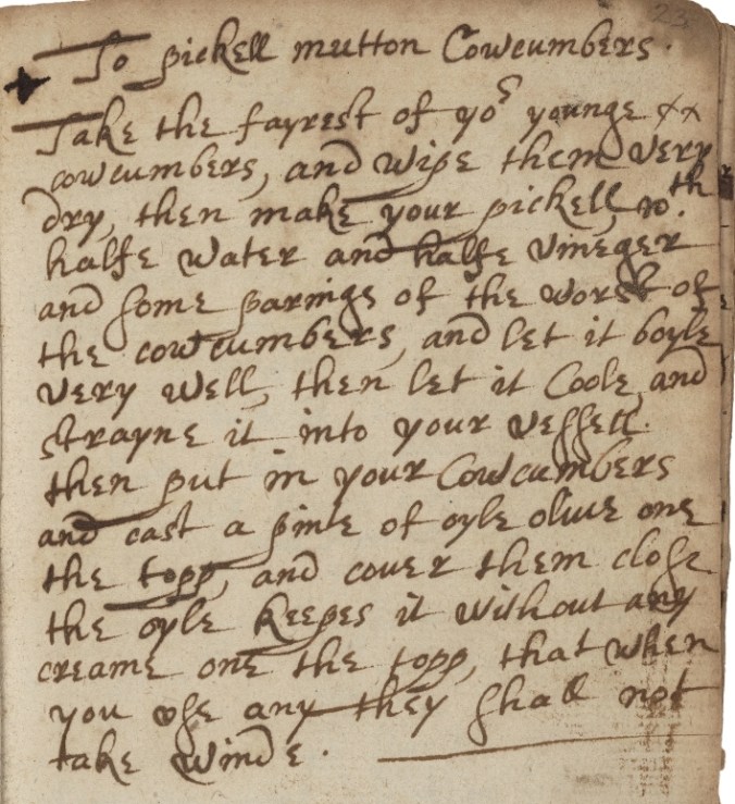 recipe for pickled cucumbers in manuscript