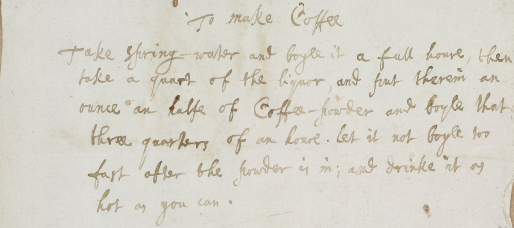 Image of manuscript page including coffee recipe.