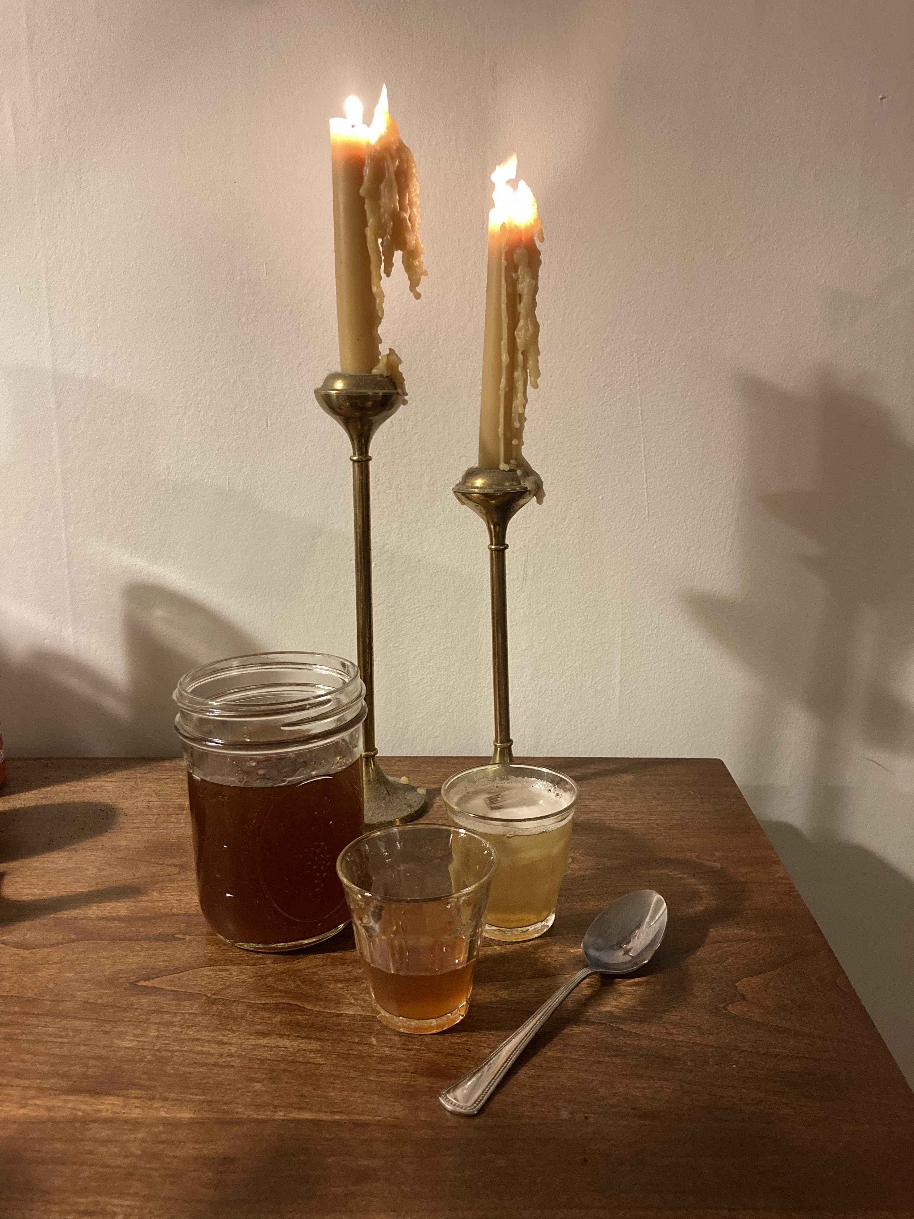 cinnamon water, drinks, candles