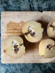 cooked quinces on board