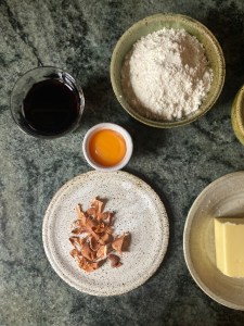 Cornish cakes ingredients: egg yolk, flour, sugar, wine, mace, butter, salt