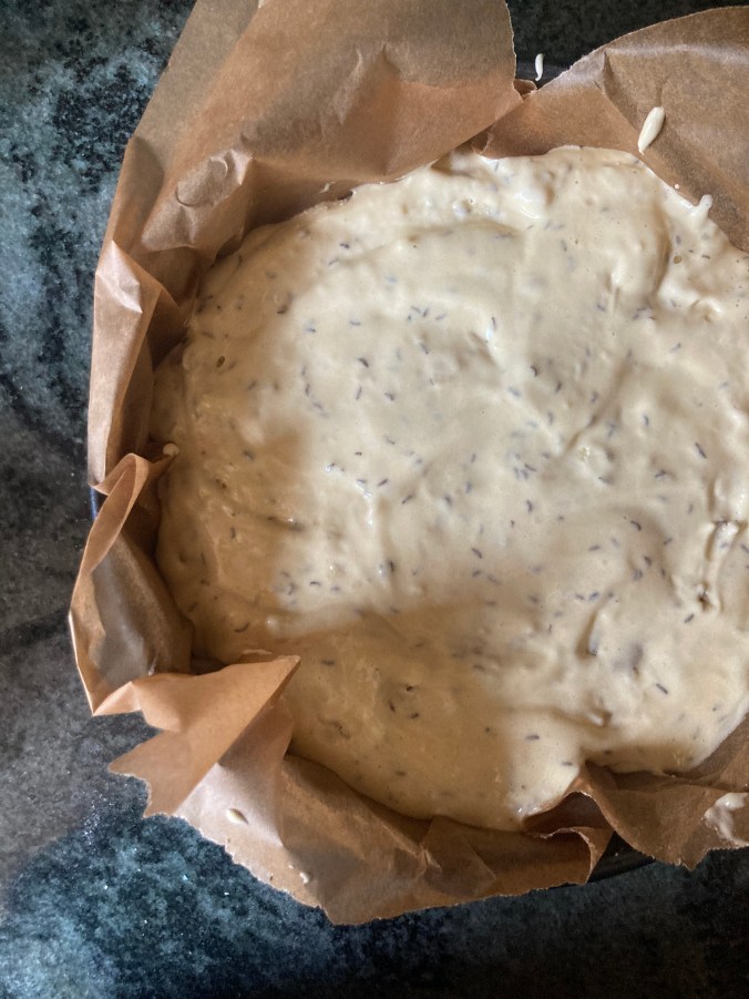 seed cake batter in spring form pan