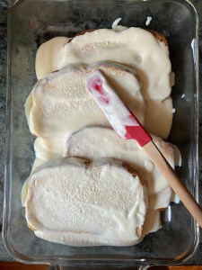 bread covered in cream mixture