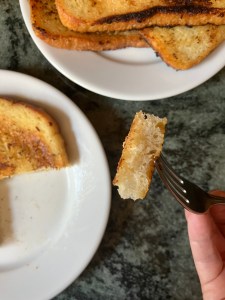 finished French toast on plate and on fork